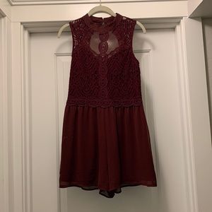 Burgundy lace romper size s
